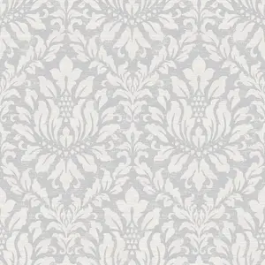 Galerie Stripes And Damask 2 Silver Grey Stitched Damask Smooth Wallpaper