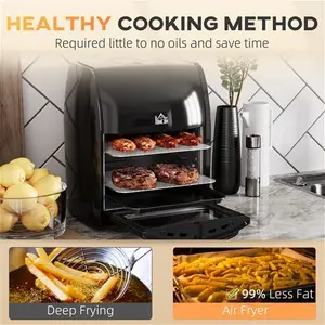 HOMCOM 12L 8 in 1 Digital Air Fryer Oven With Air Fry, Roast, Broil, Bake, Dehydrate, Rapid Air Circulation And 60-Minute Timer, 1800W, Black