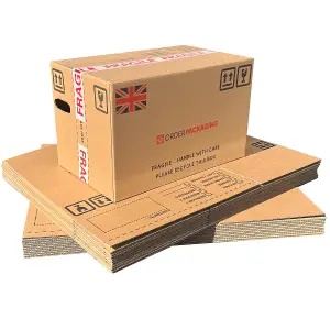 15 x Strong Large Cardboard Storage Moving House Packing Boxes 52cm x 30cm x 30cm 47 Litres Carry Handles and Room List