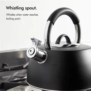 Black Stainless Steel Whistling Stove Top Kettle - 2.5L - Vonhaus