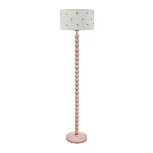 ValueLights Bobbins Painted Rose Floor Lamp with Lemon Embroidered Drum Shade