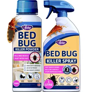 Aviro Bed Bug Killer Pack - Fast Acting Bed Bug Spray & Natural Bed Bug Powder. Bed Bug Treatment for Home Use. Spray & Powder