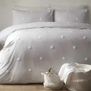 Dot Garden Cotton Solid Colour Duvet Cover Set with Pillowcases Silver/White Dots / King Duvet Cover + 2 Standard Pillowcases