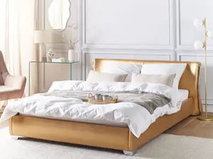 Leather EU King Size Bed Gold PARIS