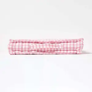 Homescapes Cotton Gingham Check Pink Floor Cushion, 40 x 40 cm