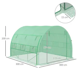 Outsunny 3 x 3 x 2 m Polytunnel Greenhouse Pollytunnel Tent Steel Frame Green