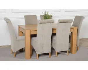 Kuba 150 x 85 cm Chunky Medium Oak Dining Table and 6 Chairs Dining Set with Montana Grey Fabric Chairs