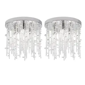 First Choice Lighting Set of 2 Azalea Crystal Flush Ceiling Lights