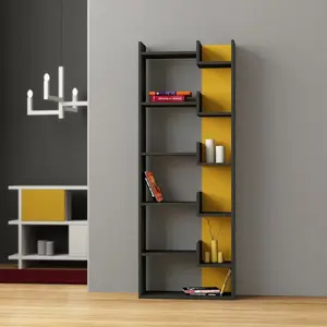 Kara 5-Tier Freestanding Bookcase for Home and Office Storage White/Black / 162" H x 69" W x 22" D