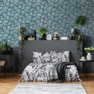 Boutique Betel Teal Metallic effect Textured Wallpaper Sample