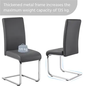 Yaheetech Set of 2 Dark Grey Faux Leather Dining Chairs with Metal Legs for Kitchen Dining Room