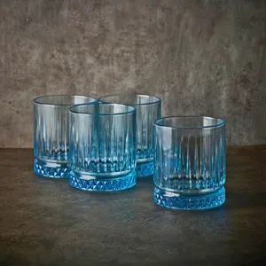 Queensway Home & Dining 8 Pcs Combopack of 355ml & 450ml Blue Coloured Tumblers Drinking Whiskey Glass Sets