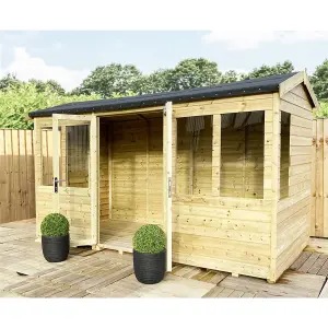 7 x 11  REVERSE Pressure Treated T&G Apex Wooden Summerhouse + Long Windows + Double Doors (7 x 11' /  (7 x 11ft) (7x11)