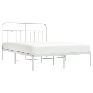 Berkfield Metal Bed Frame with Headboard White 135x190 cm