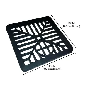 Drain Cover Square Gulley Grid Grate Lid 150mm x 150mm (6 inches) Black