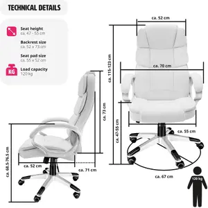 Office Chair Jonas - stepless height adjustment, ergonomic, thick padding - white