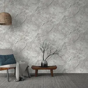 Holden Decor Portoro Marble Dove Silver Wallpaper Metallic Paste The Wall