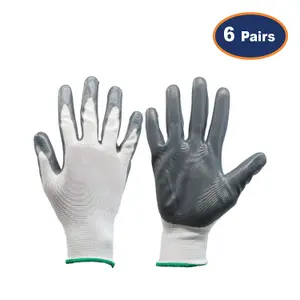 Hand Safety Work Gloves Cut Resistant Nitrile Flexi Grip XL Size Grey/White 6Pcs