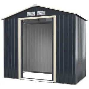 Costway 7 x 4FT Metal Garden Storage Shed Outdoor Galvanized Bike Shed Tool Storage House w/ Sliding Door