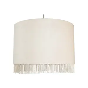 First Choice Lighting Set of 2 Fringed Off White 38cm Fringed Velvet Pendant Shades