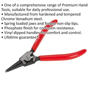 180mm Straight Nose External Circlip Pliers with Spring Loaded Jaws and Non-Slip Tips