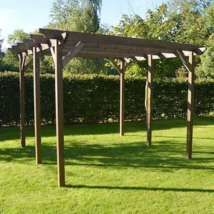 Garden Pergola 6 Posts - Wood - L300 x W660 x H270 cm - Rustic Brown