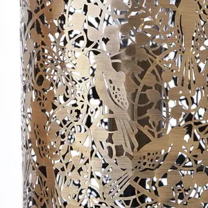 2 PACK - Pattern Table Lamp Light Aged Brass Floral Bird Metal Cylindrical Shade