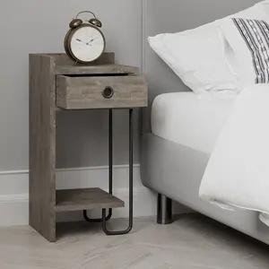 Jan Versatile Modern Bedside Table with Drawer and Open Shelf Dark Coffee / Left Orientation