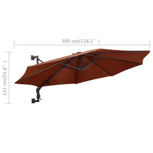 Berkfield Wall-Mounted Parasol with Metal Pole 300 cm Terracotta