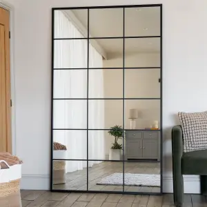 Jobu home - Kyo - Full Length Black Metal Rectangle Lattice Window Mirror - 200cm x 120cm