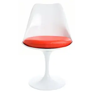 Tulip Set - White Medium Circular Table and Four Chairs with PU Cushion Red