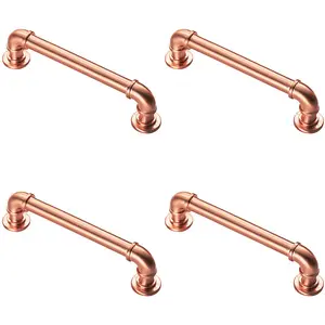 4x Pipe Design Cabinet Pull Handle 128mm Fixing Centres 12mm Dia Satin Copper