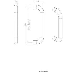 4x Round D Bar Cabinet Pull Handle 106 x 10mm 96mm Fixing Centres Satin Nickel