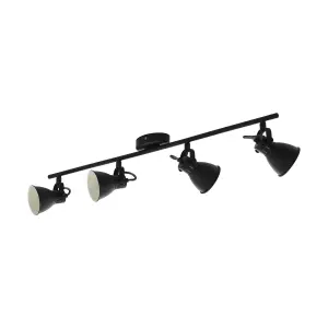 Flush Ceiling Light 4 Spots Colour Black Shade Bulb GU10 4x3.3W Included