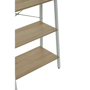 Interiors By Premier Five Tier Natural Oak Veneer Ladder Shelf Unit, Functional Industrial Narrow Shelf, Versatile Tall Cupboard