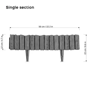 Anthracite Grey Lawn Edging Border - 2.26 m / 7.4 ft Long Garden Palisade with Wood Bark Effect - Fencing with Ground Stakes