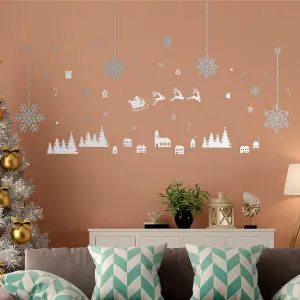 Silver and White Snowflakes Ornaments Wall Stickers Living room DIY Home Decorations