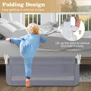 COSTWAY Bed Rail Guard for Toddlers 100CM Foldable Baby Bed Rail w/ Safety Strap