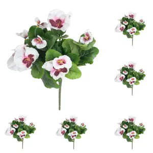 Blooming Artificial - 28cm / 1ft White / Pink Fake Pansy Bush Multi-Pack