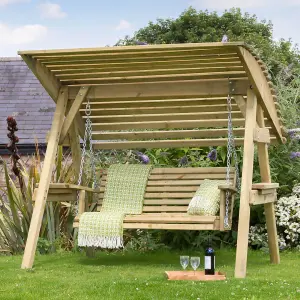 Zest Miami Wooden Garden Swing Seat Bench With Roof Canopy