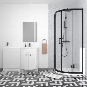 Nes Home Elton Matte Black Quadrant 800mm Shower Enclosure & Right Hand Vanity Combination Unit