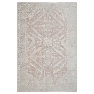 Neutral Beige Geometric Medallion Anti Slip Washable Rug 200x290cm