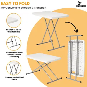 Folding Table - Height Adjustable Small Folding Table L 76.5 x W 49.5 cm Picnic Table for Camping, Garden, BBQ, and Kitchen