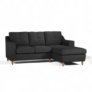 Baxter Fabric L Shaped 3 Seater Corner Sofa With Chaise Charcoal Right Hand Facing