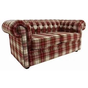 Chesterfield Arnold Wool 2 Seater Sofa Settee Fernie Red Tweed Check In Classic Style