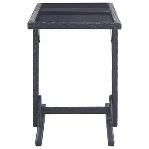 Berkfield Garden Table Black 110x53x72 cm Glass and Poly Rattan