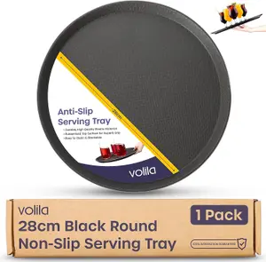 28cm Non-Slip Round Serving Tray Rubberized Black Tray for Food & Drinks Heat Resistant, Dishwasher Safe for Parties & Home Use