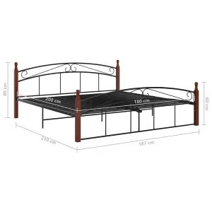 Berkfield Bed Frame Black Metal and Solid Oak Wood 180x200 cm 6FT Super King