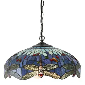 Tiffany Glass Hanging Ceiling Pendant Light Blue Dragonfly 3 Lamp Shade i00109