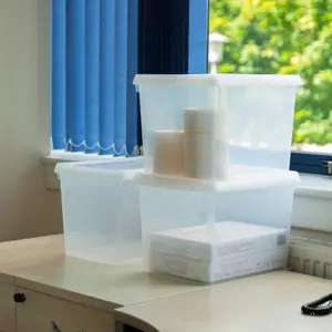 Wham Clip 3x 21.5L Rectangular Plastic Storage Boxes with Secure Clip Lock Lids. L:39 x W:29 x H:25.5cm Clear/Clear/Clear